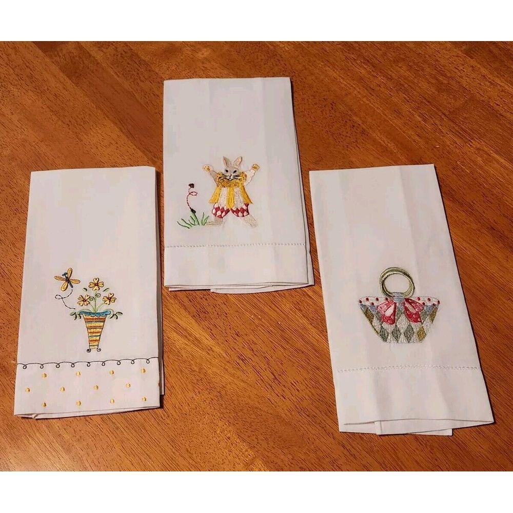 Vintage Sandy Clough Ramie/Cotton Tea Towels Lot of 3 NEW